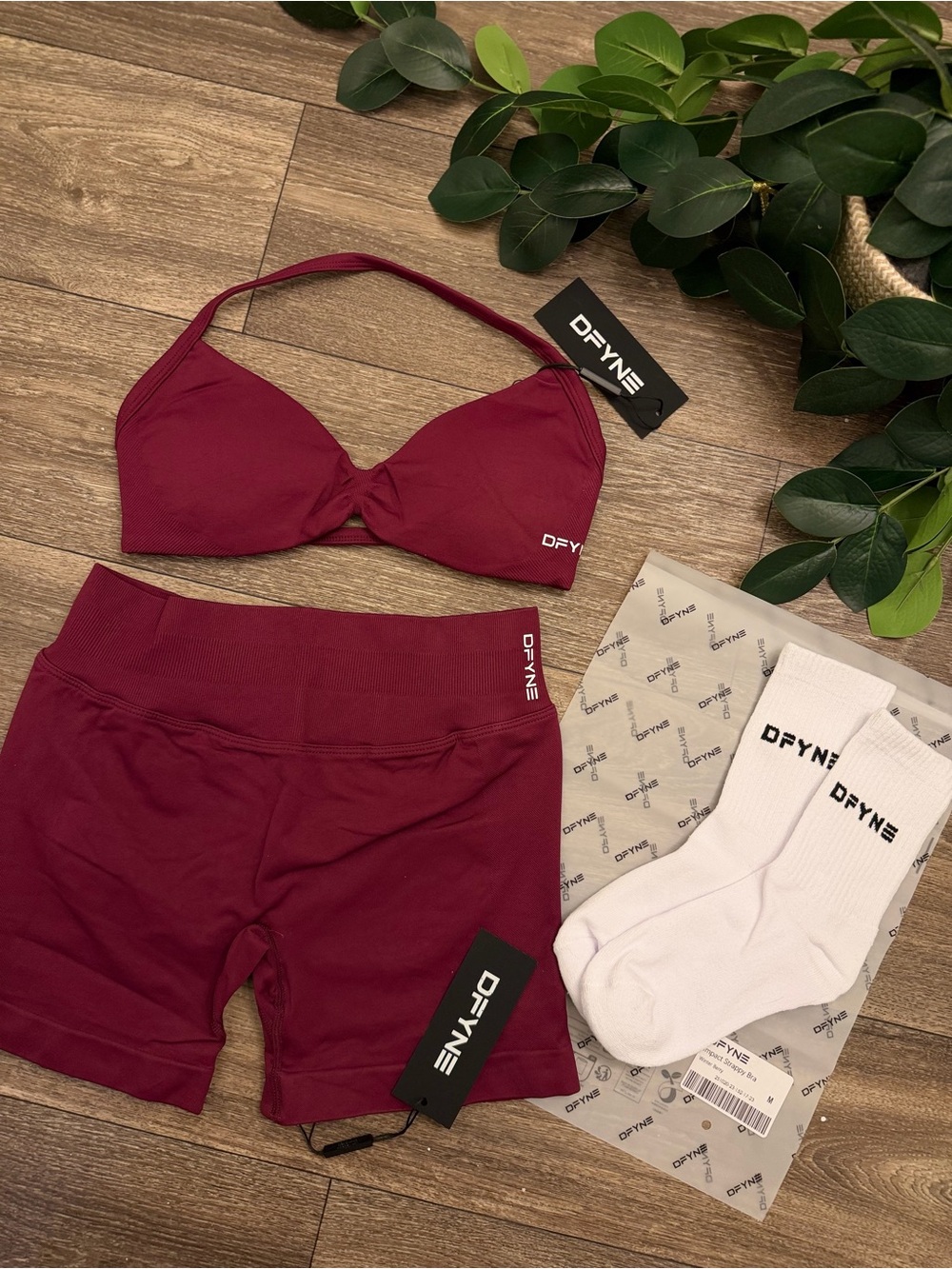 DFYNE Women's Wine-colored Bikini Top & High-Rise Swim Shorts Set